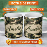 Personalized Custom Name Deep Forest Camouflage Seamless Pattern Stylish Everyday Mug Lovely 11oz Ceramic Coffee Tea Mug White Large Handle