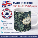 Personalized Custom Name Wild Botanical Floral Moon Night Garden Seamless Pattern Lovely 11oz Ceramic Coffee Tea Mug White Large Handle