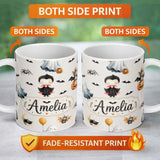 Personalized Custom Name Cute Halloween Vampire Ghost Bats Spooky Cream Background Seamless 11oz Ceramic Coffee Tea Mug White Large Handle