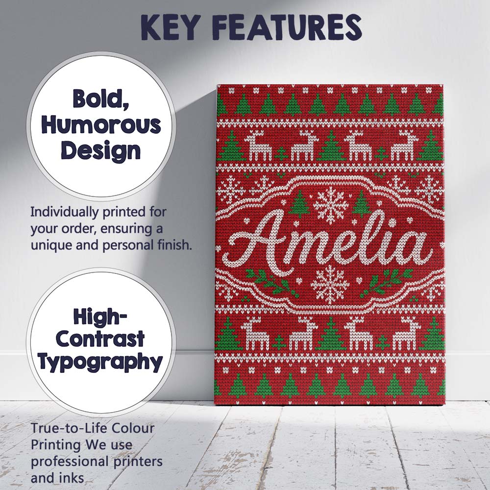 Personalised Name Traditional Reindeer Custom  Modern Room Accent Elegant Feature Canvas Wall Art Print Decor Picture Ready to Hang