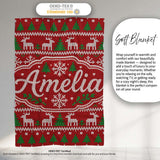 Traditional Reindeer Christmas Knit Pattern Seamless Lovely  Personalised Custom Name Super Soft Fleece Blanket Bed Sofa Throw