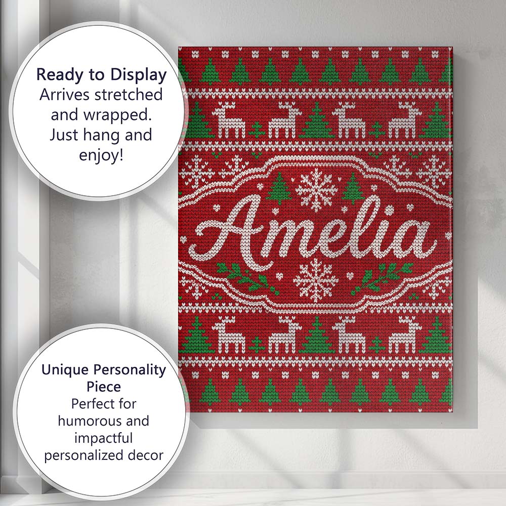 Personalised Name Traditional Reindeer Custom  Modern Room Accent Elegant Feature Canvas Wall Art Print Decor Picture Ready to Hang