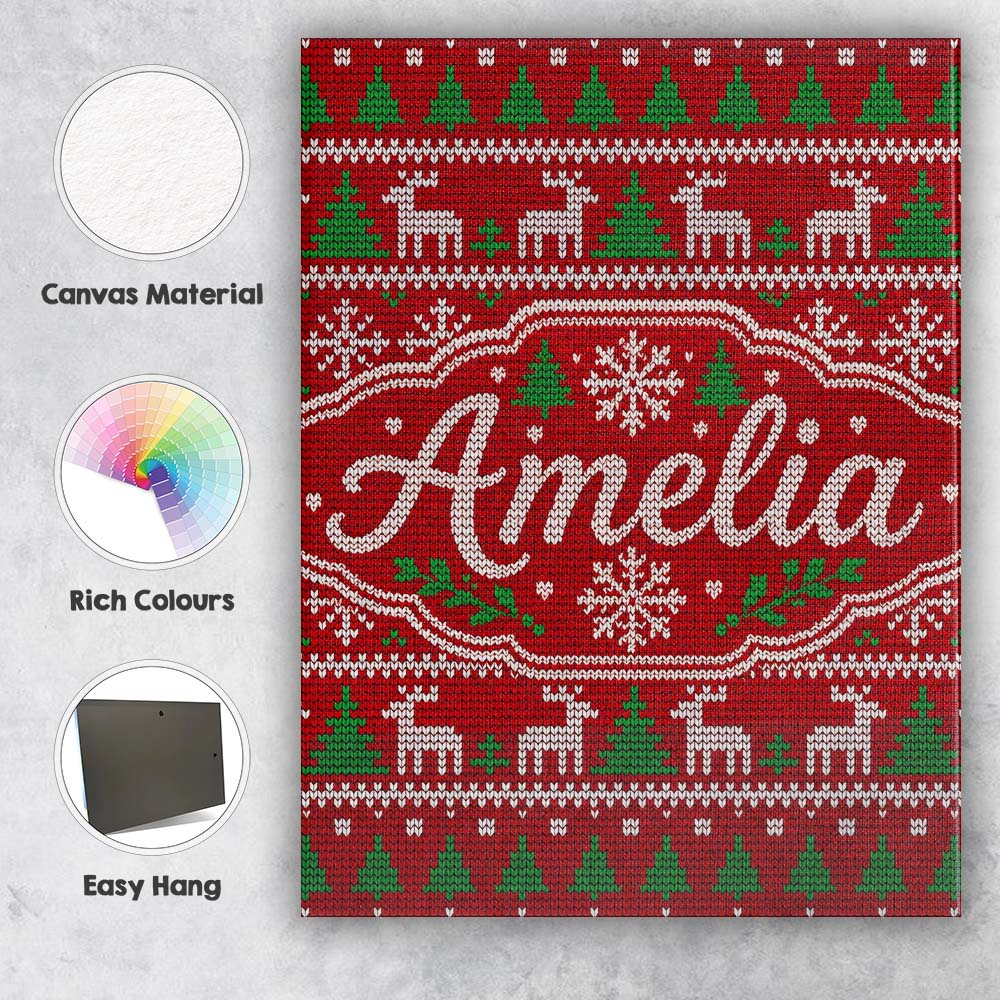 Personalised Name Traditional Reindeer Custom  Modern Room Accent Elegant Feature Canvas Wall Art Print Decor Picture Ready to Hang