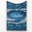 Deep Ocean Whale Seamless Pattern Blue Marine Animal Design Lovely  Personalised Custom Name Super Soft Fleece Blanket Bed Sofa Throw