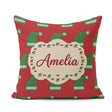 Custom Name Festive Christmas Hat Knitted Pattern Holiday Lovely Square Filled Cushion Throw Pillow Sofa Bed Home Decor Zip Washable UK Made