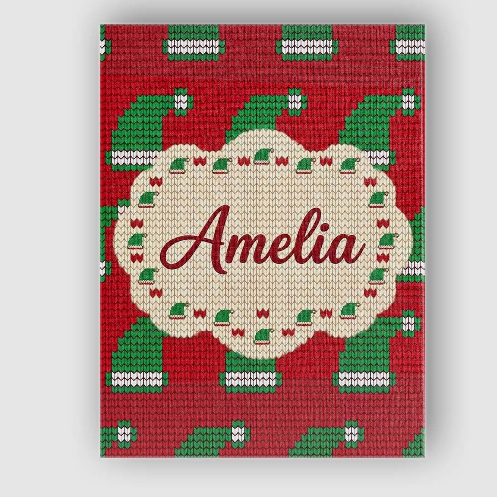 Personalised Name Festive Christmas Hat Custom  Modern Room Accent Elegant Feature Canvas Wall Art Print Decor Picture Ready to Hang