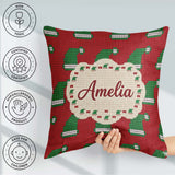 Custom Name Festive Christmas Hat Knitted Pattern Holiday Lovely Square Filled Cushion Throw Pillow Sofa Bed Home Decor Zip Washable UK Made
