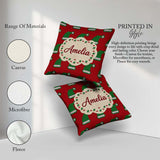 Custom Name Festive Christmas Hat Knitted Pattern Holiday Lovely Square Filled Cushion Throw Pillow Sofa Bed Home Decor Zip Washable UK Made