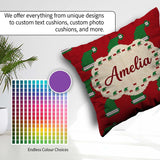 Custom Name Festive Christmas Hat Knitted Pattern Holiday Lovely Square Filled Cushion Throw Pillow Sofa Bed Home Decor Zip Washable UK Made