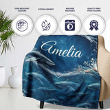 Deep Ocean Whale Seamless Pattern Blue Marine Animal Design Lovely  Personalised Custom Name Super Soft Fleece Blanket Bed Sofa Throw