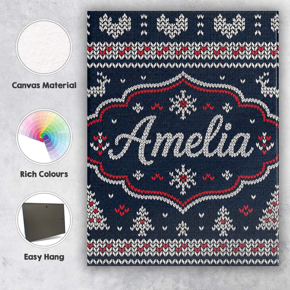 Personalised Name Blue Nordic Snowflake Custom  Modern Room Accent Elegant Feature Canvas Wall Art Print Decor Picture Ready to Hang