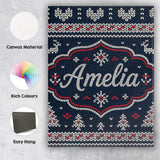 Personalised Name Blue Nordic Snowflake Custom  Modern Room Accent Elegant Feature Canvas Wall Art Print Decor Picture Ready to Hang