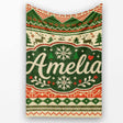 Nordic Zigzag Knit Green Red Cream Geometric Festive Sweater Style  Personalised Custom Name Super Soft Fleece Blanket Bed Sofa Throw