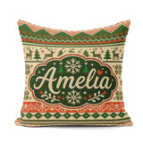 Custom Name Nordic Zigzag Knit Green Red Cream Geometric Festive Square Filled Cushion Throw Pillow Sofa Bed Home Decor Zip Washable UK Made
