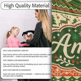 Nordic Zigzag Knit Green Red Cream Geometric Festive Sweater Style  Personalised Custom Name Super Soft Fleece Blanket Bed Sofa Throw