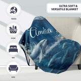 Deep Ocean Whale Seamless Pattern Blue Marine Animal Design Lovely  Personalised Custom Name Super Soft Fleece Blanket Bed Sofa Throw
