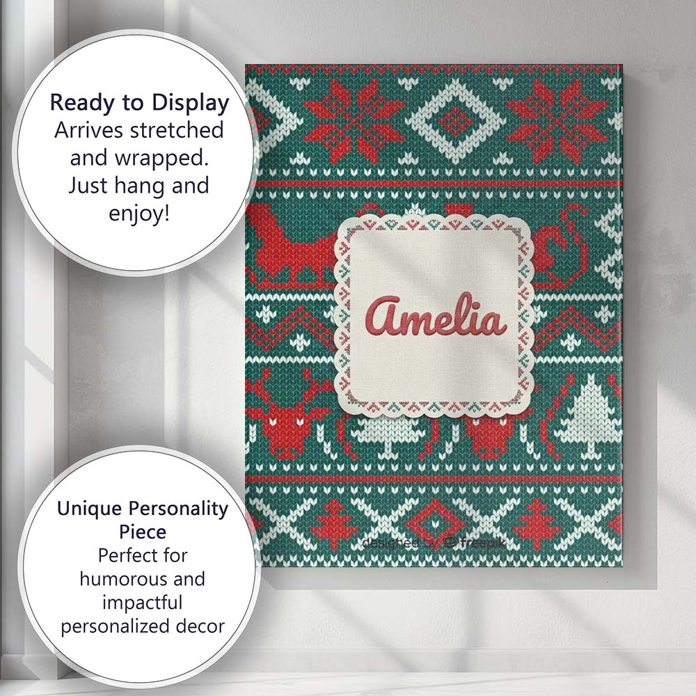 Personalised Name Scandinavian Reindeer Custom  Modern Room Accent Elegant Feature Canvas Wall Art Print Decor Picture Ready to Hang