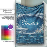 Deep Ocean Whale Seamless Pattern Blue Marine Animal Design Lovely  Personalised Custom Name Super Soft Fleece Blanket Bed Sofa Throw