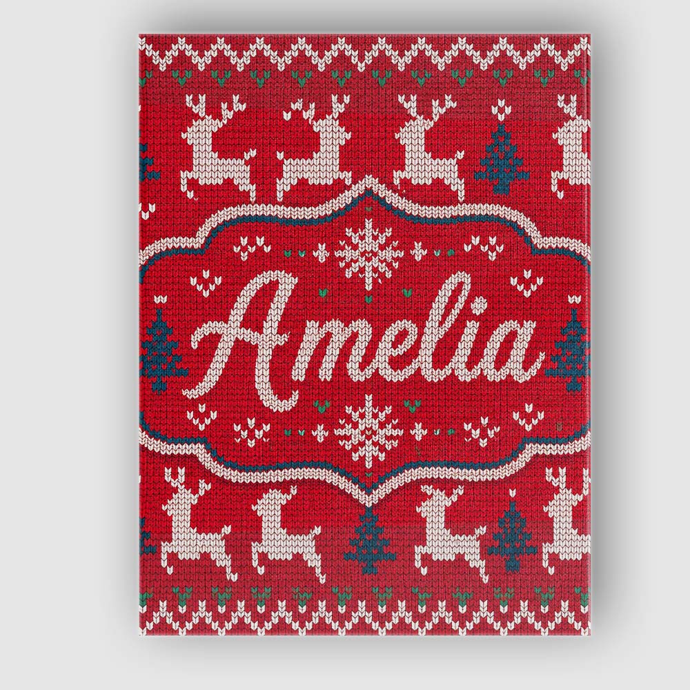 Personalised Name Classic Red Knit Reindeer Custom  Bespoke Interior Contemporary Canvas Wall Art Print Decor Picture Ready to Hang