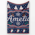 Winter Knit Reindeer Mountain Pattern Blue White Snow Nordic Lovely  Personalised Custom Name Super Soft Fleece Blanket Bed Sofa Throw