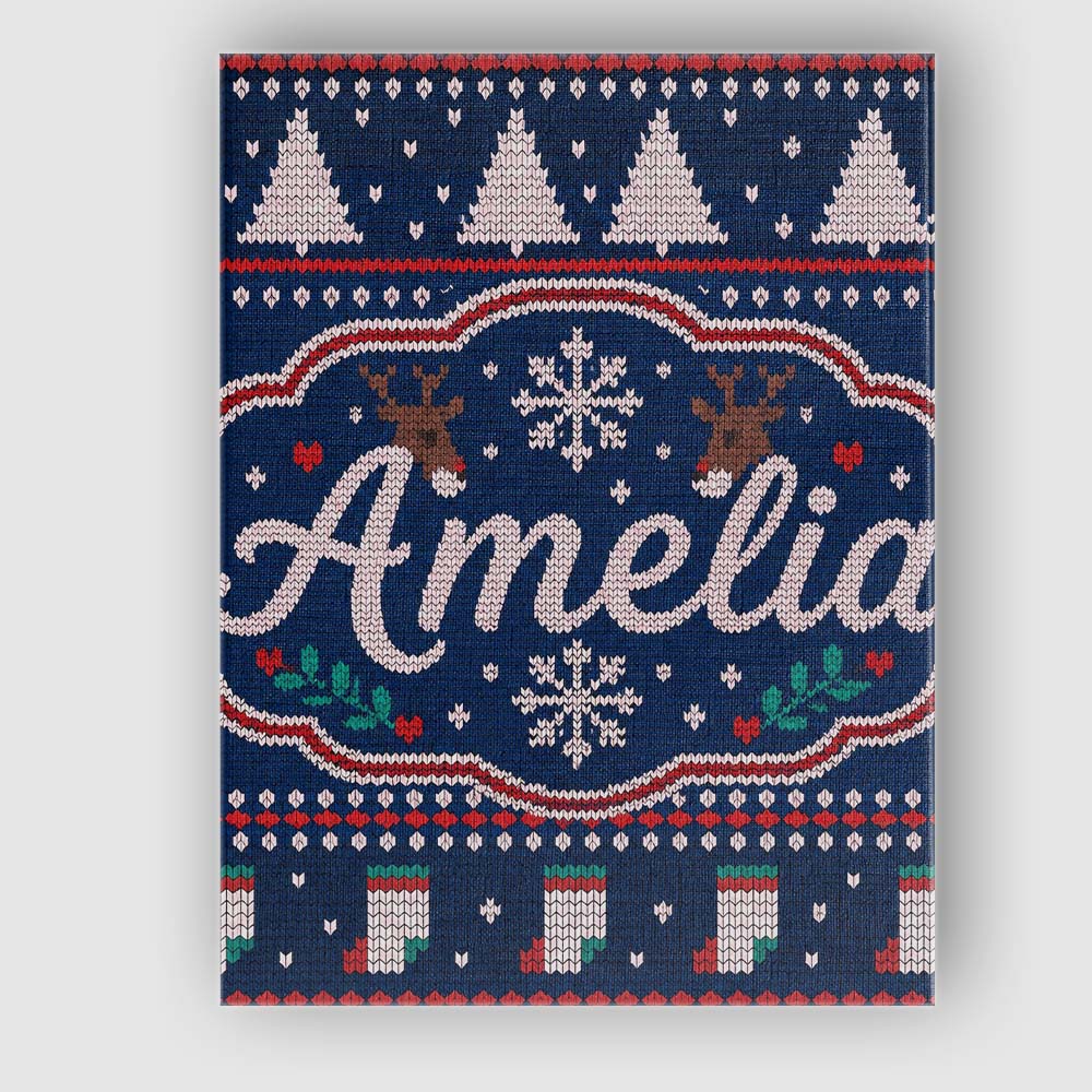 Personalised Name Winter Knit Reindeer Custom  Modern Room Accent Elegant Feature Canvas Wall Art Print Decor Picture Ready to Hang
