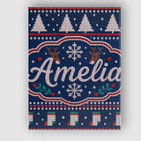 Personalised Name Winter Knit Reindeer Custom  Modern Room Accent Elegant Feature Canvas Wall Art Print Decor Picture Ready to Hang