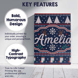 Personalised Name Winter Knit Reindeer Custom  Modern Room Accent Elegant Feature Canvas Wall Art Print Decor Picture Ready to Hang