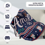 Winter Knit Reindeer Mountain Pattern Blue White Snow Nordic Lovely  Personalised Custom Name Super Soft Fleece Blanket Bed Sofa Throw