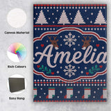 Personalised Name Winter Knit Reindeer Custom  Modern Room Accent Elegant Feature Canvas Wall Art Print Decor Picture Ready to Hang