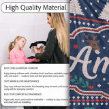 Winter Knit Reindeer Mountain Pattern Blue White Snow Nordic Lovely  Personalised Custom Name Super Soft Fleece Blanket Bed Sofa Throw