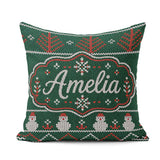 Custom Name Nordic Knit Alpaca Llama Pattern Green White Festive Square Filled Cushion Throw Pillow Sofa Bed Home Decor Zip Washable UK Made