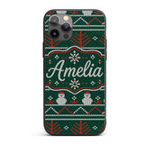 Nordic Knit Alpaca Llama Pattern Green Red White Custom Name Protective Phone Case Mobile Cover Durable Everyday Smartphone Shock Resistant