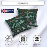 Custom Name Nordic Knit Alpaca Llama Pattern Green White Festive Square Filled Cushion Throw Pillow Sofa Bed Home Decor Zip Washable UK Made