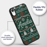 Nordic Knit Alpaca Llama Pattern Green Red White Custom Name Protective Phone Case Mobile Cover Durable Everyday Smartphone Shock Resistant