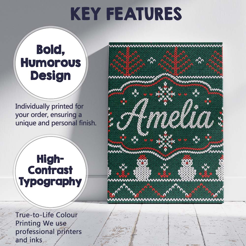 Personalised Name Nordic Knit Alpaca Llama Custom  Unique Gift Idea Elegant Feature Canvas Wall Art Print Decor Picture Ready to Hang