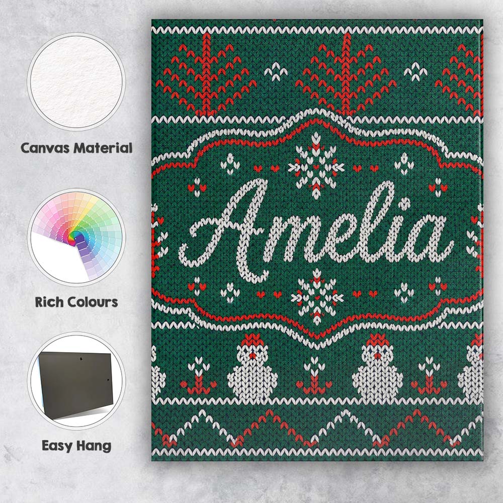Personalised Name Nordic Knit Alpaca Llama Custom  Unique Gift Idea Elegant Feature Canvas Wall Art Print Decor Picture Ready to Hang