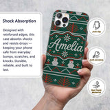 Nordic Knit Alpaca Llama Pattern Green Red White Custom Name Protective Phone Case Mobile Cover Durable Everyday Smartphone Shock Resistant