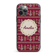 Cute Snowman Christmas Tree Knit Pattern Burgundy Custom Name Protective Phone Case Mobile Cover Durable Everyday Smartphone Shock Resistant