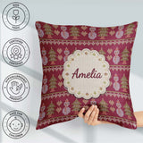 Custom Name Cute Snowman Christmas Tree Knit Pattern Green White Square Filled Cushion Throw Pillow Sofa Bed Home Decor Zip Washable UK Made