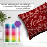 Custom Name RedNordic Knit Heart Snowflake Pattern Sweater Style Square Filled Cushion Throw Pillow Sofa Bed Home Decor Zip Washable UK Made
