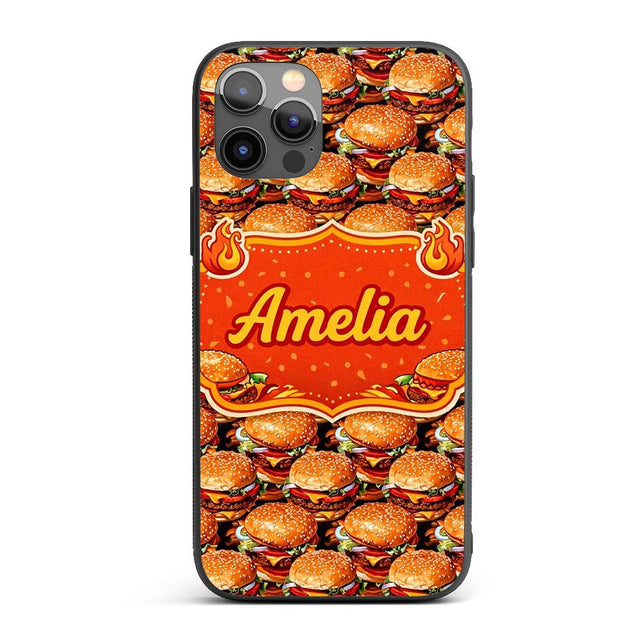 Realistic Cheeseburger Seamless Pattern Fast Food Custom Name Protective Phone Case Mobile Cover Durable Everyday Smartphone Shock Resistant