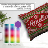 Custom Name Classic Red Green White Knit Stripe Nordic Christmas Square Filled Cushion Throw Pillow Sofa Bed Home Decor Zip Washable UK Made