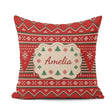 Custom Name Christmas Tree Heart Knit Pattern Green White Nordic Square Filled Cushion Throw Pillow Sofa Bed Home Decor Zip Washable UK Made