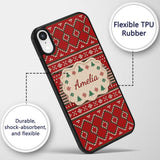 Christmas Tree Heart Knit Pattern Red Green White Custom Name Protective Phone Case Mobile Cover Durable Everyday Smartphone Shock Resistant