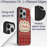 Christmas Tree Heart Knit Pattern Red Green White Custom Name Protective Phone Case Mobile Cover Durable Everyday Smartphone Shock Resistant