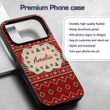 Christmas Tree Heart Knit Pattern Red Green White Custom Name Protective Phone Case Mobile Cover Durable Everyday Smartphone Shock Resistant