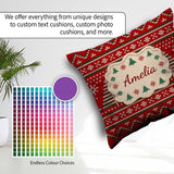 Custom Name Christmas Tree Heart Knit Pattern Green White Nordic Square Filled Cushion Throw Pillow Sofa Bed Home Decor Zip Washable UK Made