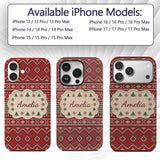 Christmas Tree Heart Knit Pattern Red Green White Custom Name Protective Phone Case Mobile Cover Durable Everyday Smartphone Shock Resistant