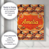 Personalised Name Realistic Cheeseburger Seamless Pattern Fast Food Custom Canvas Wall Art Print Decor Picture Ready to Hang