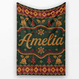 Holiday Gift Box Knit Pattern Green Red Gold Christmas Sweater Style  Personalised Custom Name Super Soft Fleece Blanket Bed Sofa Throw